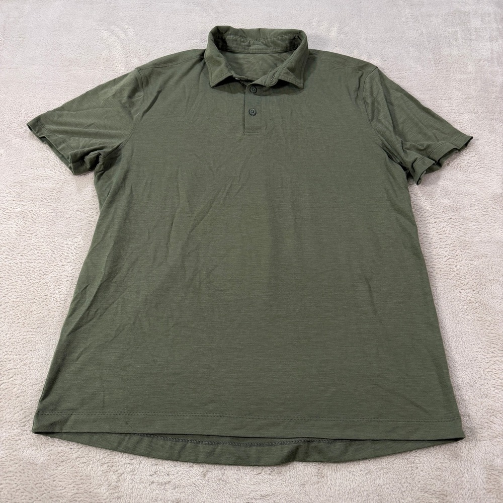 Lululemon Mens Large Evolution Short Sleeve Polo Shirt Olive Green Heathered